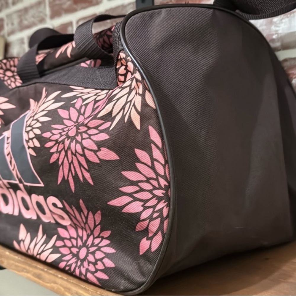 Adidas Pink and Brown Travel Bags with Floral Design